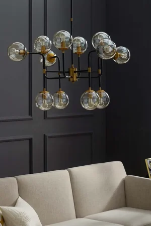 Ambition Amber Glass And Antique Brass 12 Light Pendant Chandelier By Trusted Brand