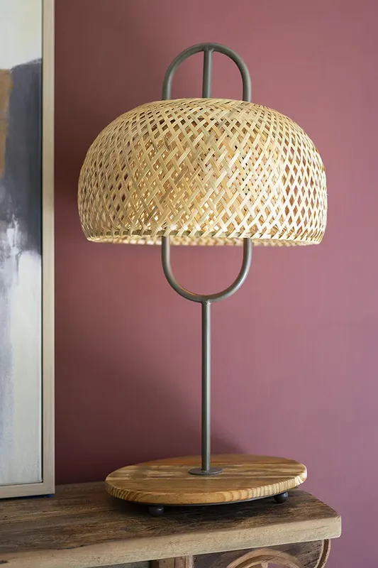 Metal And Wood Table Lamp With Woven Cane Lamp Shade By Kalalou Last Chance