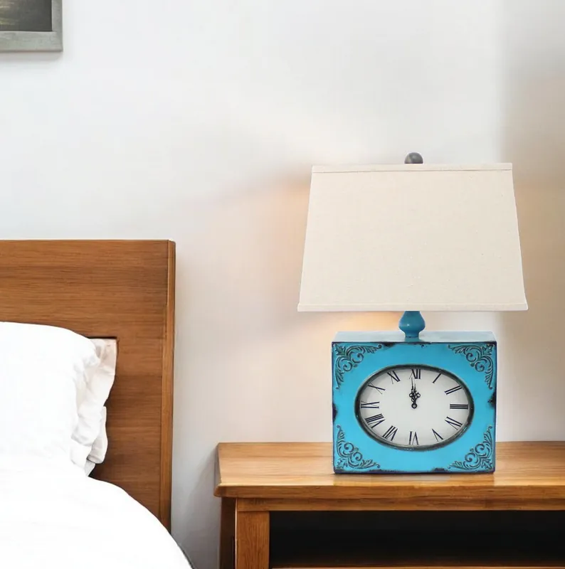 Distressed Blue Metal Bedside Lamp With Beige Shade By Homeroots Get Yours