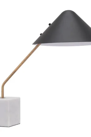 White Metal Bedside Table Lamp With Black Cone Shade By Homeroots One Day Deal