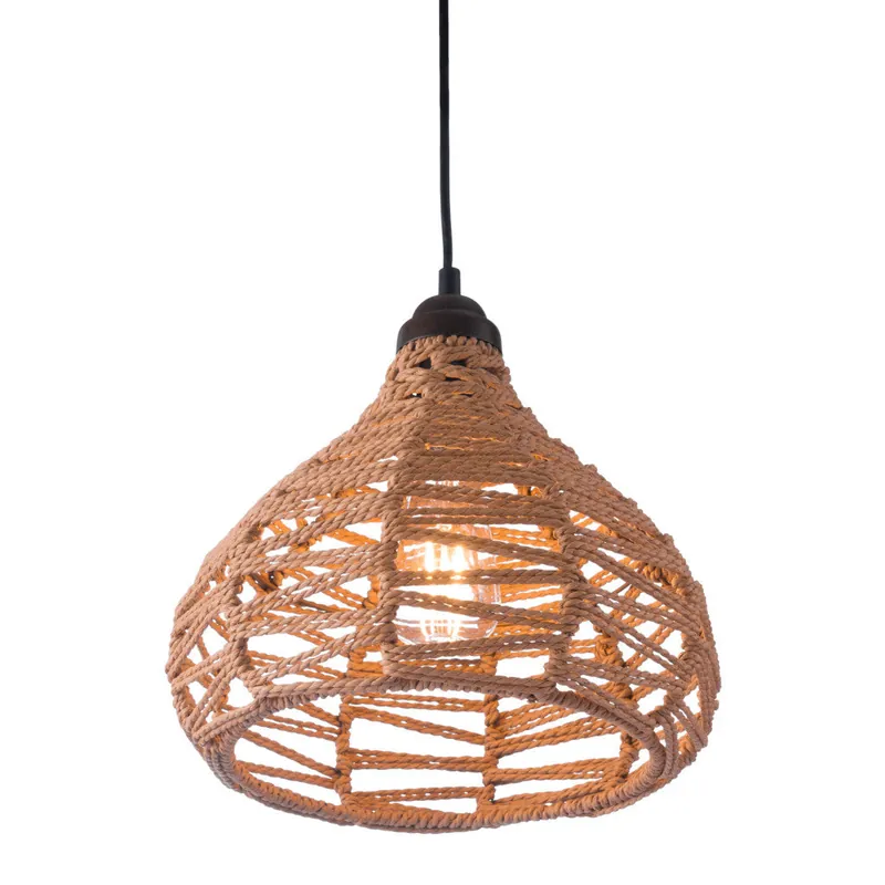 Genuine Natural Lantern Metal Dimmable Ceiling Light With Natural Shades By Ho