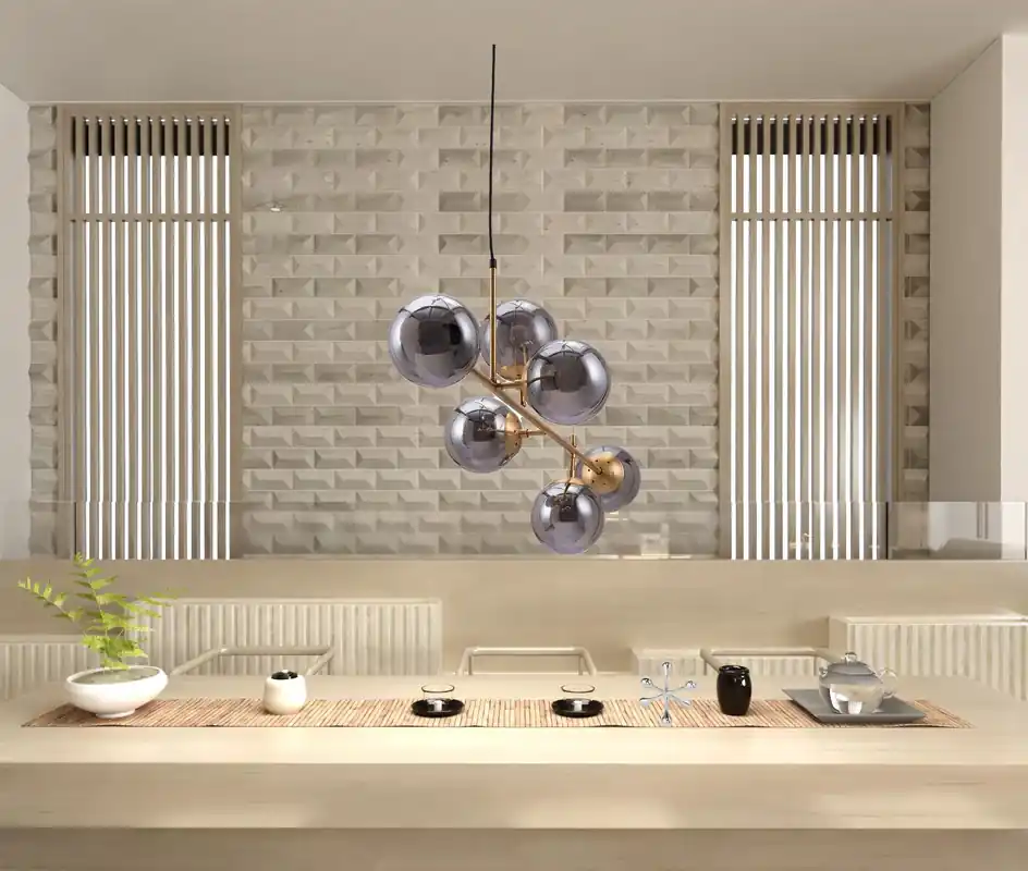 Money Back Guarantee Gold Kitchen Island Six Light Metal Dimmable Ceiling Light With Clear