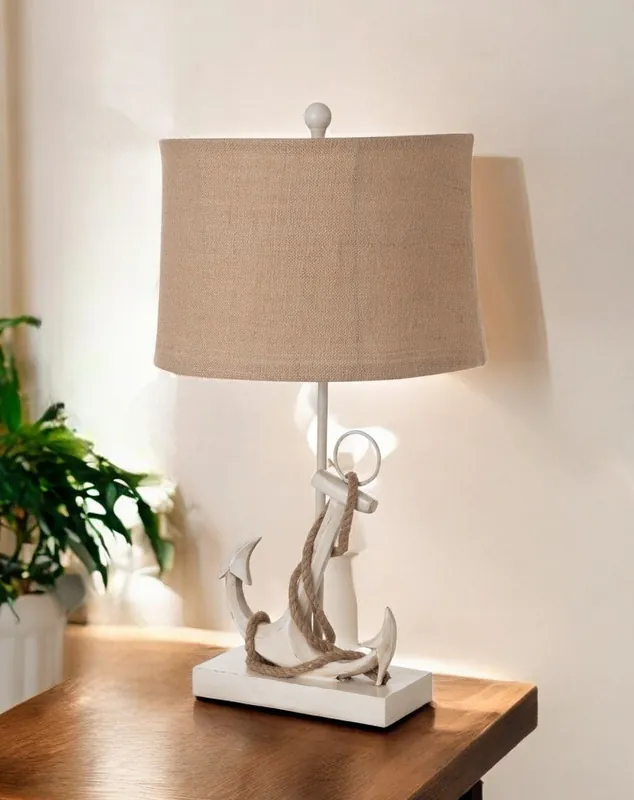 Exclusive Set of Two Tan and White Anchor Table Lamps By Homeroots