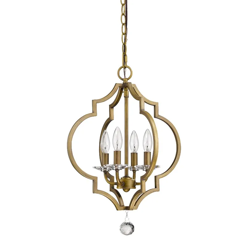 Brass Candle Style Four Light Metal and Crystals Dimmable Chandelier B Seasonal Sale