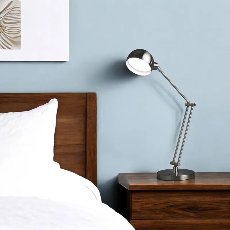 Nickel Metal Adjustable Swing Arm LED Desk Lamp With USB By Homeroots New Release