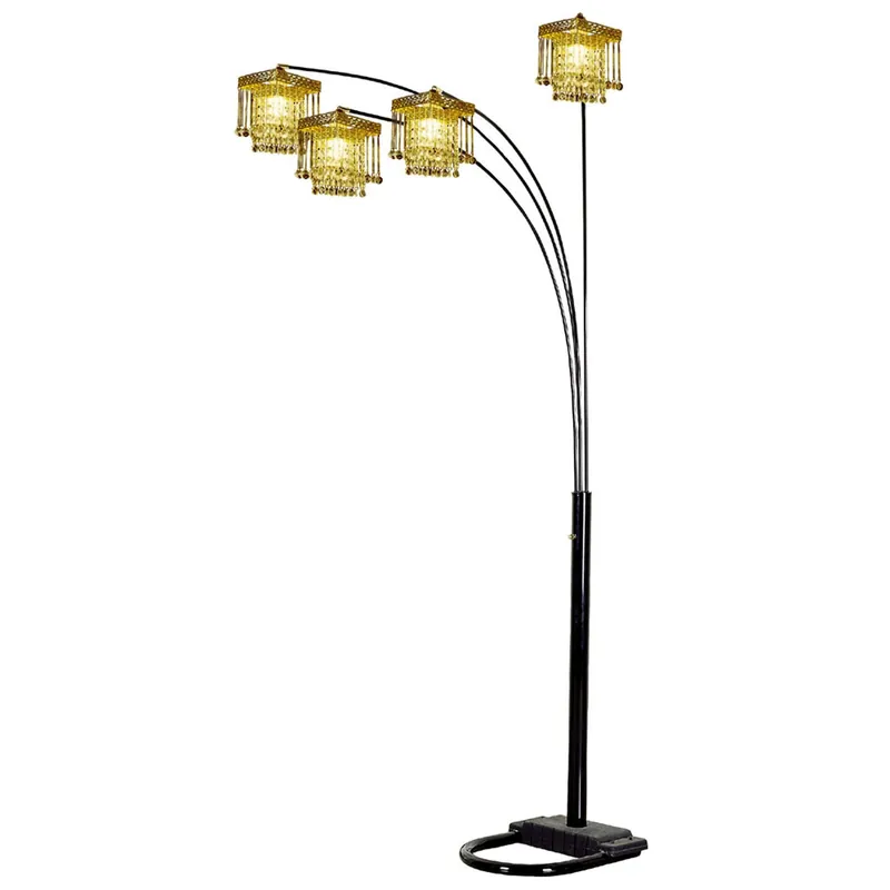 Get Yours Black Four Light Arc Floor Lamp With Clear Crystal Glass Chandelier Sh