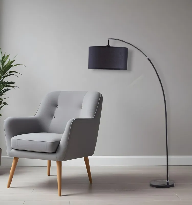 Cheap Black Metal Arc Floor Lamp With Black Fabric Drum Shade By Homeroots