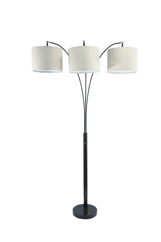 Beige And Espresso Brown Three Lights Tree Floor Lamp With Beige Drum Price Cut