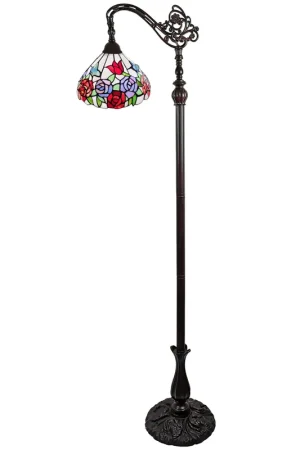 Deal Espresso Torchiere Floor Lamp With Green And White Flowers Glass Dome