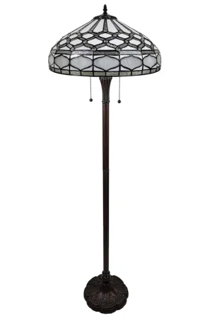Fast Shipping Brown And White Two Light Torchiere Floor Lamp With White Geometric Gl