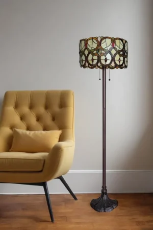 Beige Metal Two Light Torchiere Floor Lamp With Red And White Flowers Today Only