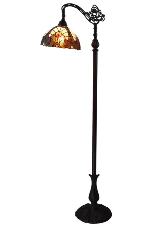 Best Seller Beige Torchiere Floor Lamp With Brown And White Flowers Glass Dome Sha
