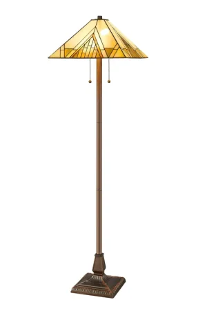 Same Day Shipping Brown Two Light Beige And Brown Geometric Stained Glass Floor Lamp By