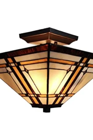 Brown and Amber Tiffany Style Mission Semi Flush Dimmable Ceiling Ligh Direct From Factory