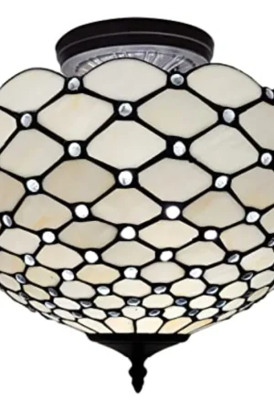 Weekend Sale Black and White Tiffany Style Two Light Semi Flush Ceiling Lamp By Hom