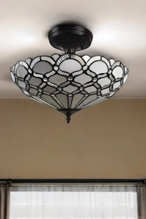 Black and Gray Two Light Tiffany Style Semi Flush Dimmable Ceiling LIg Hot Deal
