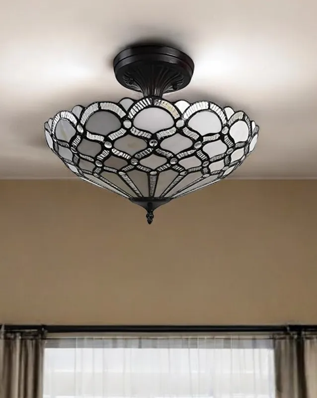 Black and Gray Two Light Tiffany Style Semi Flush Dimmable Ceiling LIg Hot Deal