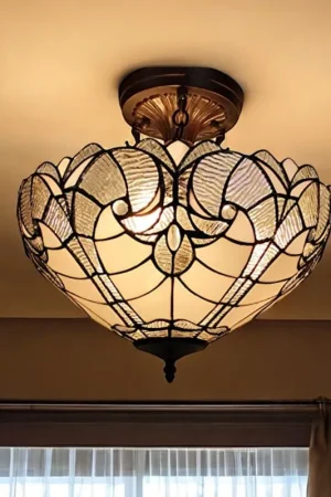 Special Discount Yellow and Brown Two Light Tiffany Style Semi Flush Dimmable Ceiling L