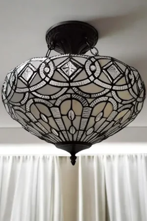 Modern Black and Gray Tiffany Style Two Light Glass Dimmable Semi Flush Ceili