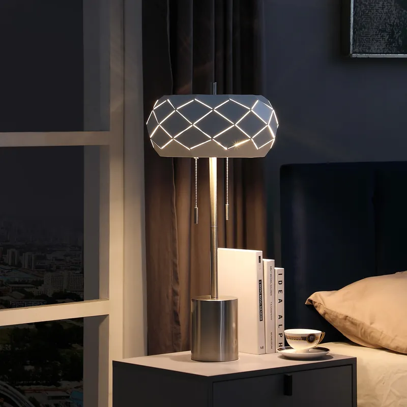 Silver Metal Table Lamp With Geometric Laser Cut Metal Shade By Homero Limited Edition