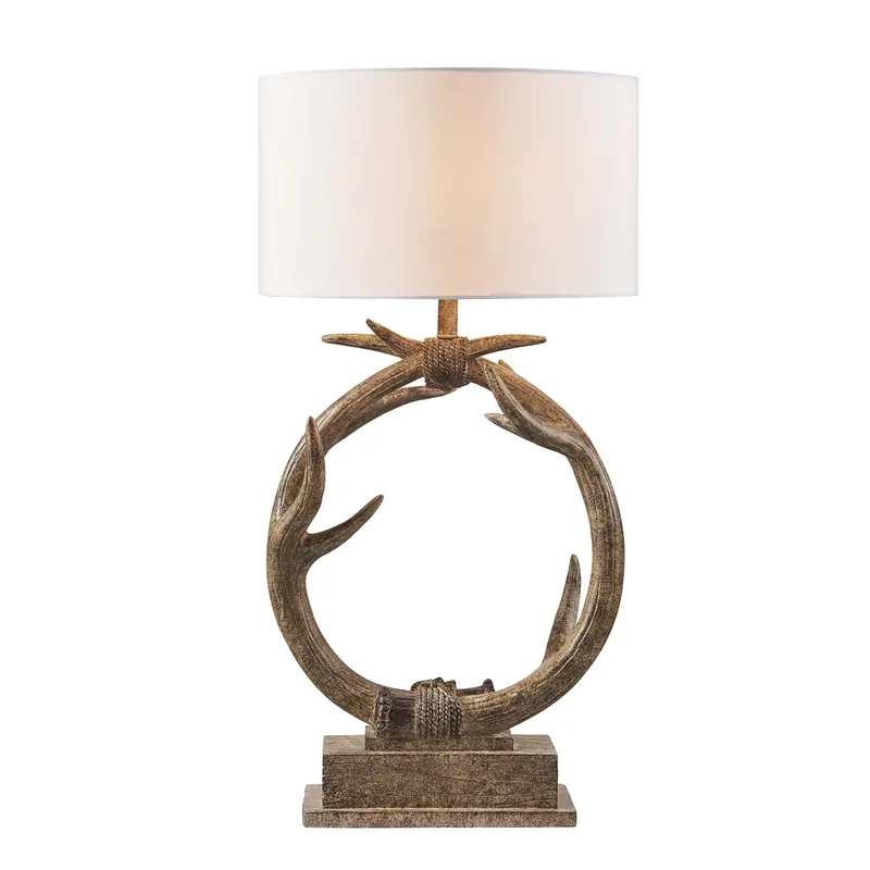 Factory Price Brown Rustic Faux Antlers Table Lamp With White Drum Shade By Homeroot