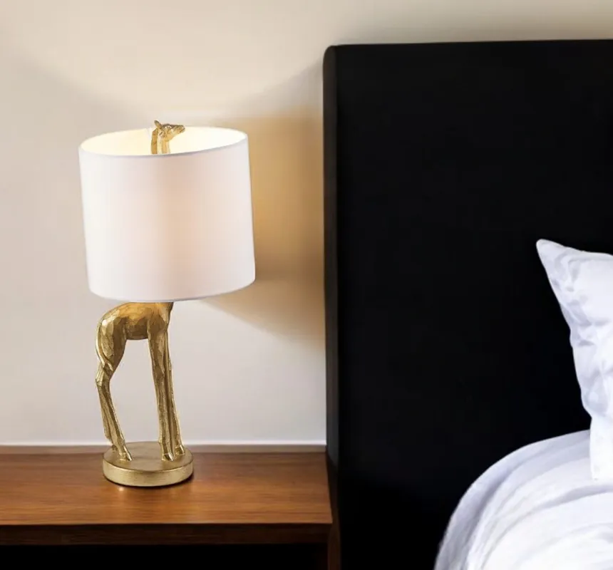 Gold Textured Giraffe Table Lamp With White Drum Shade By Homeroots Best Choice