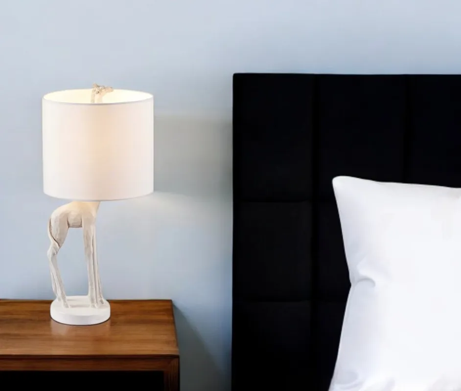 Buy Direct White Textured Giraffe Table Lamp With White Drum Shade By Homeroots