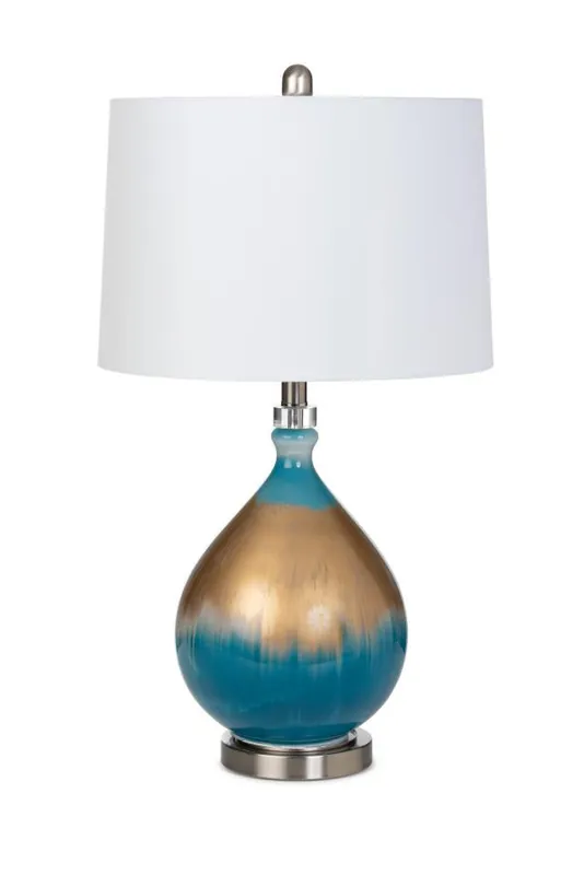 Modern Set of Two Blue and Gold Ombre Glass Table Lamps With White Empire Sha