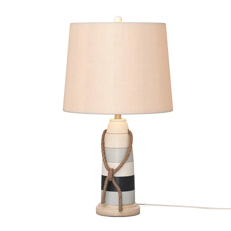 Original Set of Two Natural White and Blue Novelty Table Lamp Coastal With Off