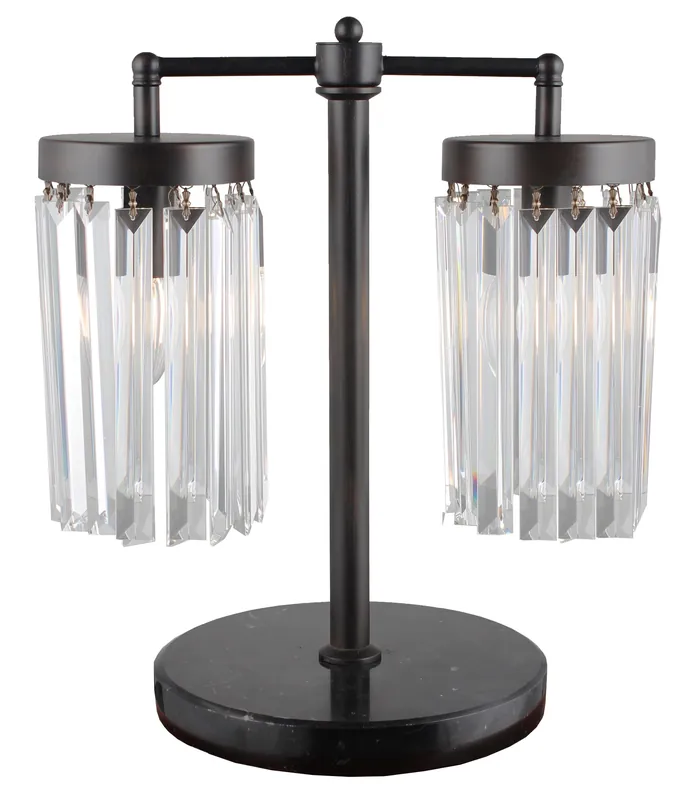 Black Iron Two Light Cylinder Bedside Table Lamp With Clear Cylinder S Order Now
