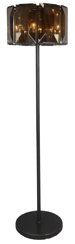 Dark Bronze Floor Lamp With Amber Solid Color Beveled Glass Drum Shade In Demand