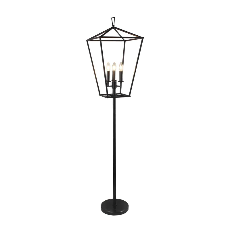 Black Three Light Floor Lamp With Black Geometric Shade By Homeroots Budget