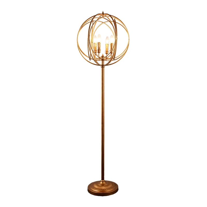 Gold Four Light Floor Lamp With Modern Gold Geometric Globe Shade By H Grab Now