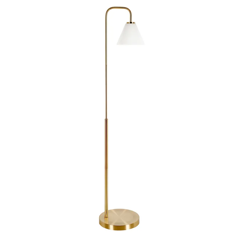 Brass Arched Floor Lamp With White Frosted Glass Cone Shade By Homeroo Premium