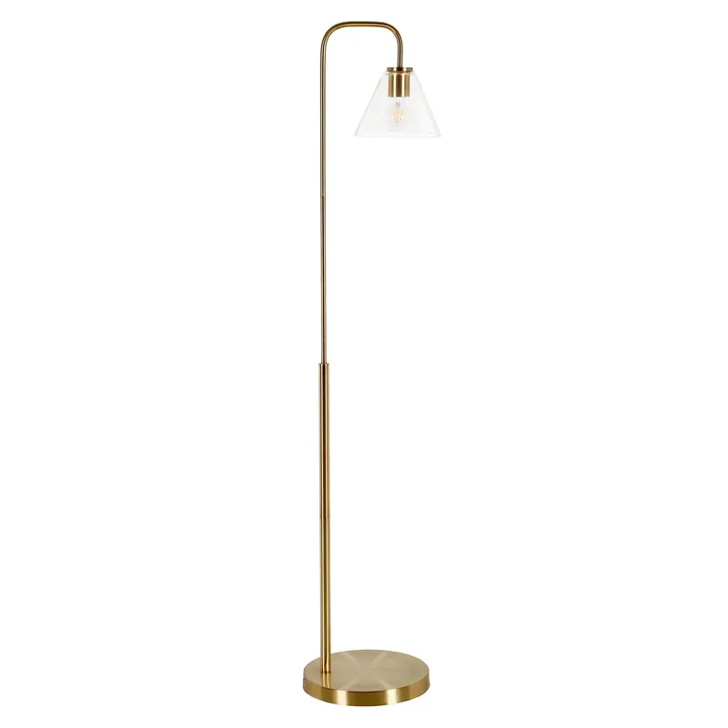 Trending Brass Arched Floor Lamp With Clear Transparent Glass Cone Shade By Hom
