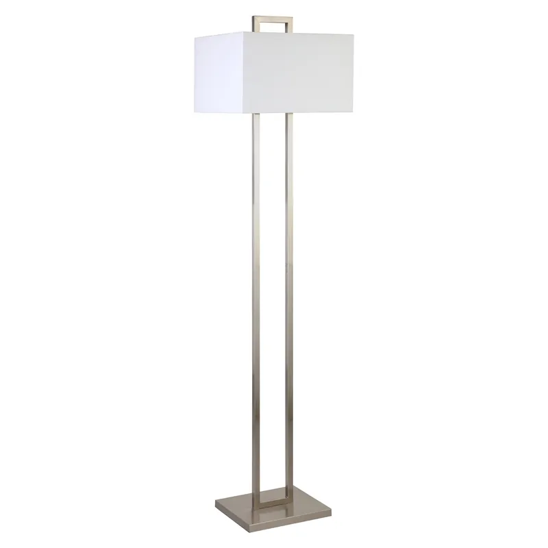 Nickel Traditional Shaped Floor Lamp With White Frosted Glass Rectangu Genuine