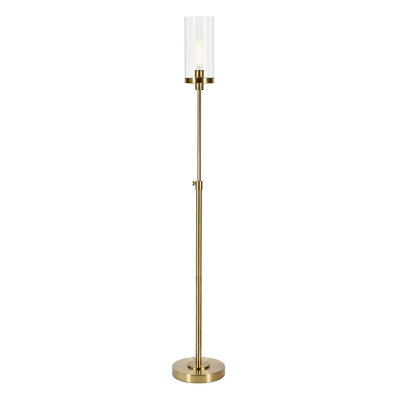 Luxury Brass Adjustable Torchiere Floor Lamp With Clear Glass Cylinder Shade