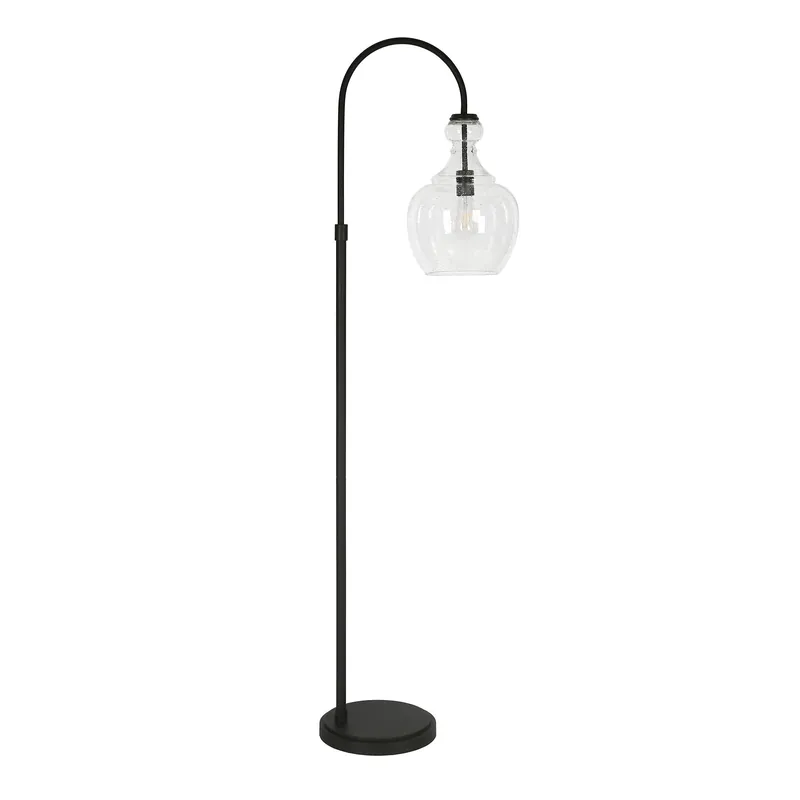 Weekend Sale Black Arched Floor Lamp With Clear Seeded Glass Dome Shade By Homeroot