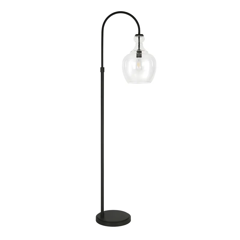 Black Arched Floor Lamp With Clear Transparent Glass Dome Shade By Hom Wholesale