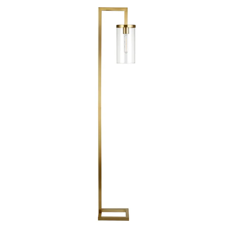 Buy Online Brass Reading Floor Lamp With Clear Transparent Glass Drum Shade By Ho