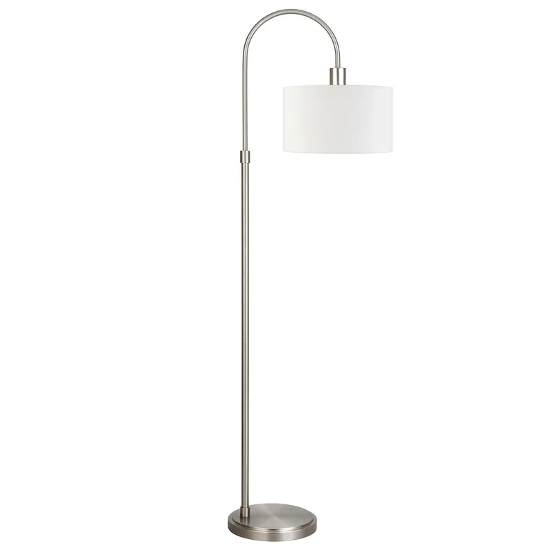 Latest Nickel Arched Floor Lamp With White Frosted Glass Drum Shade By Homero