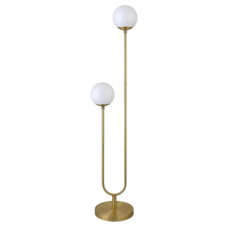 Bargain Gold And White Two Light Novelty Floor Lamp With White Glass Globe Sha
