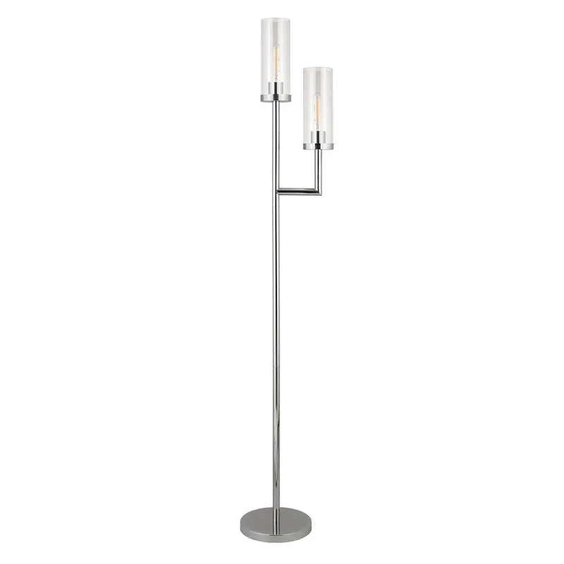 Low Price Nickel Two Light Torchiere Floor Lamp With Clear Transparent Glass Dru