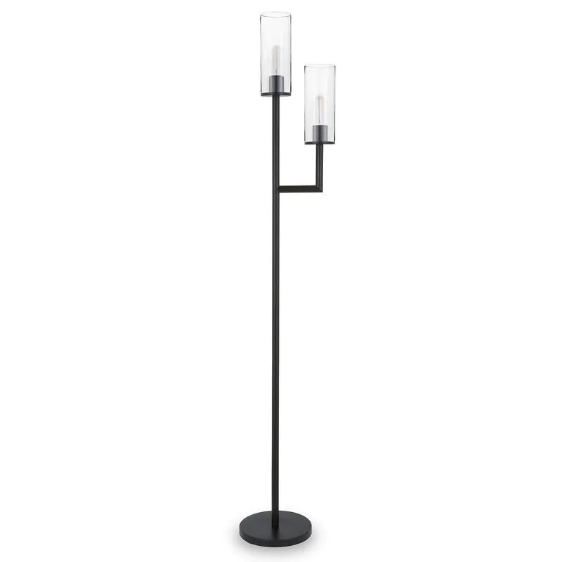 Deal Black Two Light Torchiere Floor Lamp With Clear Transparent Glass Drum