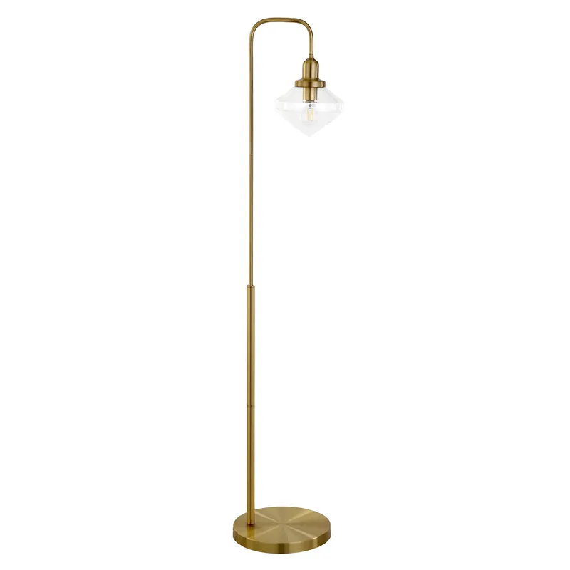 Brass Arched Floor Lamp With Clear Transparent Glass Shade By Homeroot While Supplies Last