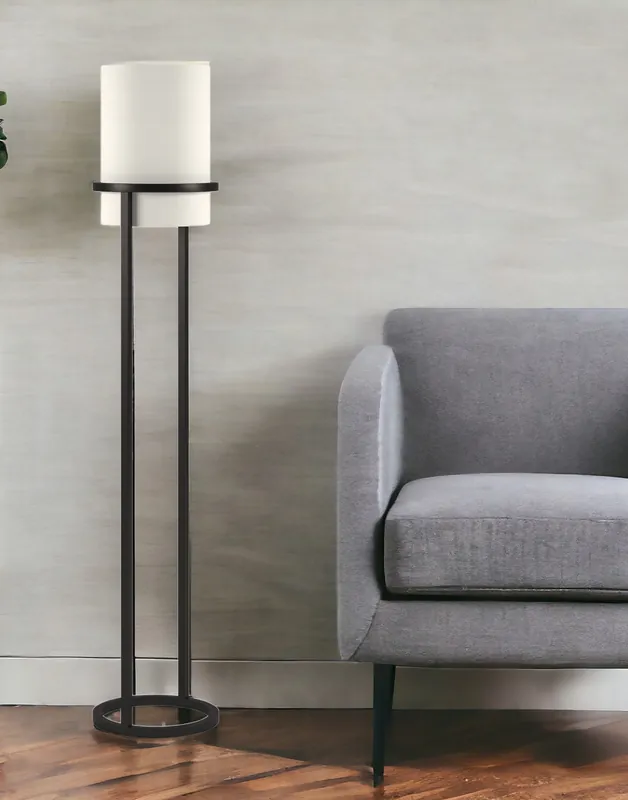 Black Column Floor Lamp With White Fabric Drum Shade By Homeroots Cheap