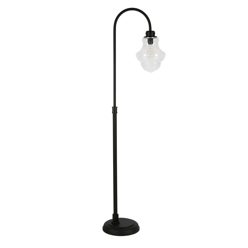 Special Offer Black Arched Floor Lamp With Clear Seeded Glass Empire Shade By Homero