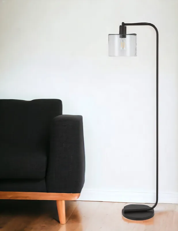 Price Drop Black Arched Floor Lamp With Clear Seeded Glass Drum Shade By Homeroot