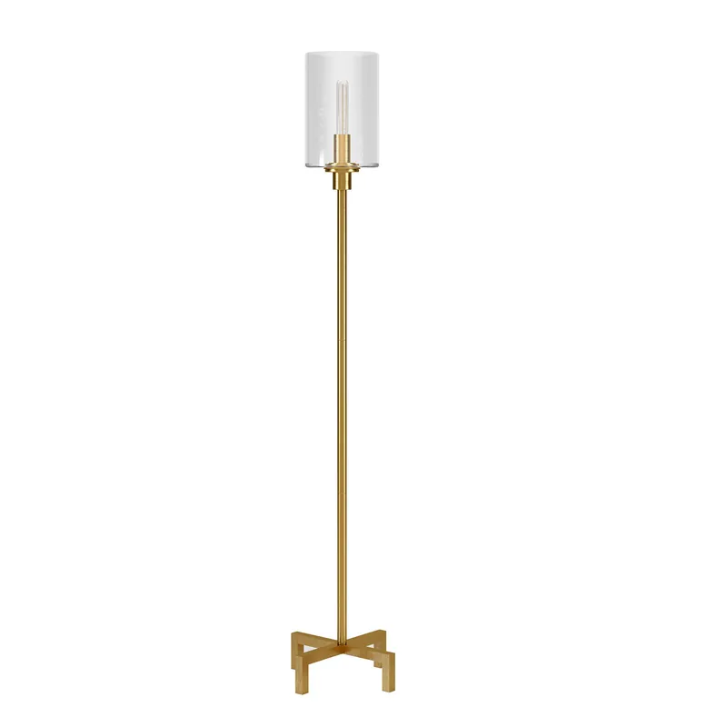 Brass Torchiere Floor Lamp With Clear Transparent Glass Drum Shade By Buy Today