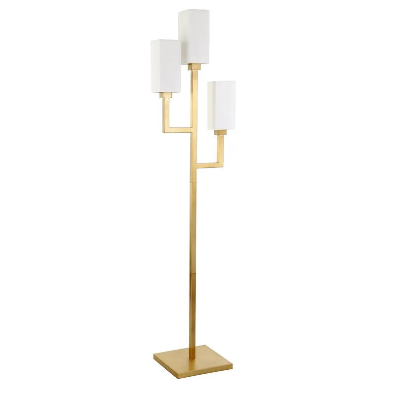 Brass Three Light Torchiere Floor Lamp With White Frosted Glass Rectan Cheap